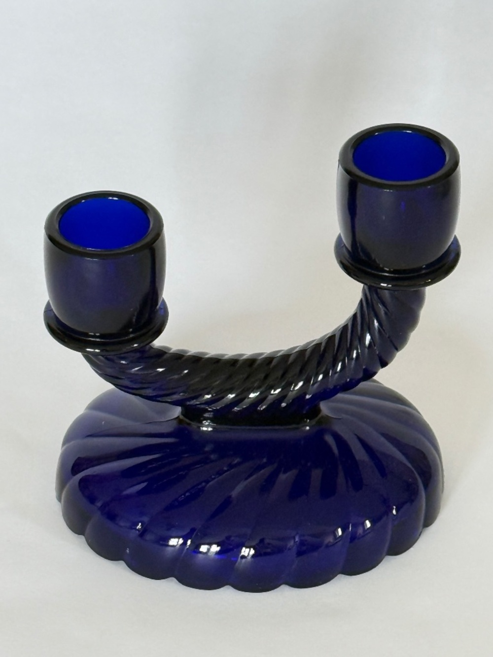 VINTAGE IMPERIAL GLASS Double Offset Candlestick "Newbound" Swirl Collectible